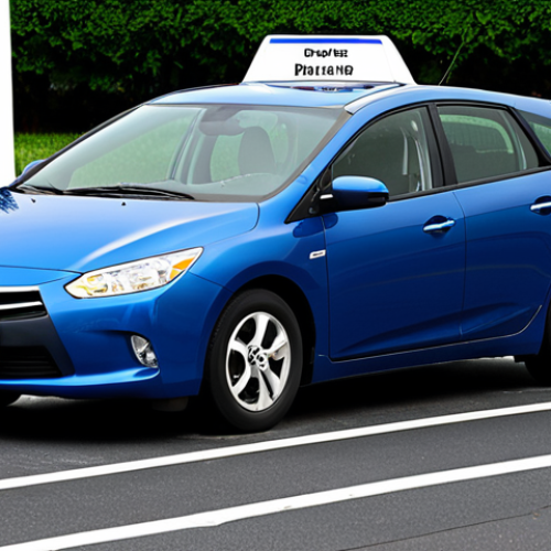 Home 24 **Image Prompt:** A hybrid car parked in a public parking lot with a sign indicating a parking fee discount for hybrid vehicles. Focus on the parking meter displaying the reduced rate. The scene should imply convenience and savings.