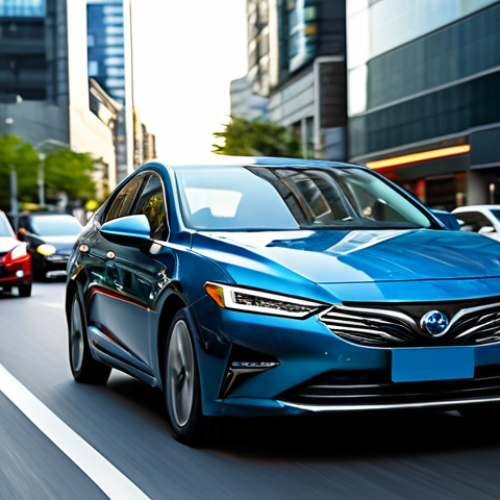 Home 9 A sleek, modern hybrid sedan in a vibrant city environment, smoothly accelerating from a traffic light. The car is depicted in a dynamic, slightly low-angle shot, showcasing its elegant design as it moves quietly and effortlessly forward. The surrounding city street is busy but well-organized, with blurred background elements to convey motion and speed. The driver inside the car is a professional adult, fully clothed in appropriate attire, with perfect anatomy and natural pose. The scene is bright and well-lit by daylight.
* **Quality Modifiers:** Professional photography, high quality, realistic, ultra-detailed, cinematic lighting, sharp focus, natural colors.
* **Safety Modifiers:** safe for work, appropriate content, fully clothed, professional, modest clothing, perfect anatomy, correct proportions, natural pose, well-formed hands, proper finger count, natural body proportions.