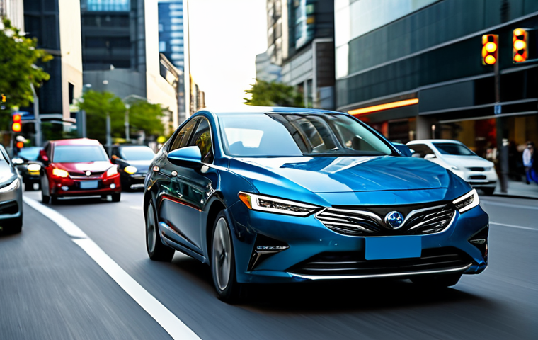 A sleek, modern hybrid sedan in a vibrant city environment, smoothly accelerating from a traffic light. The car is depicted in a dynamic, slightly low-angle shot, showcasing its elegant design as it moves quietly and effortlessly forward. The surrounding city street is busy but well-organized, with blurred background elements to convey motion and speed. The driver inside the car is a professional adult, fully clothed in appropriate attire, with perfect anatomy and natural pose. The scene is bright and well-lit by daylight.
* **Quality Modifiers:** Professional photography, high quality, realistic, ultra-detailed, cinematic lighting, sharp focus, natural colors.
* **Safety Modifiers:** safe for work, appropriate content, fully clothed, professional, modest clothing, perfect anatomy, correct proportions, natural pose, well-formed hands, proper finger count, natural body proportions.